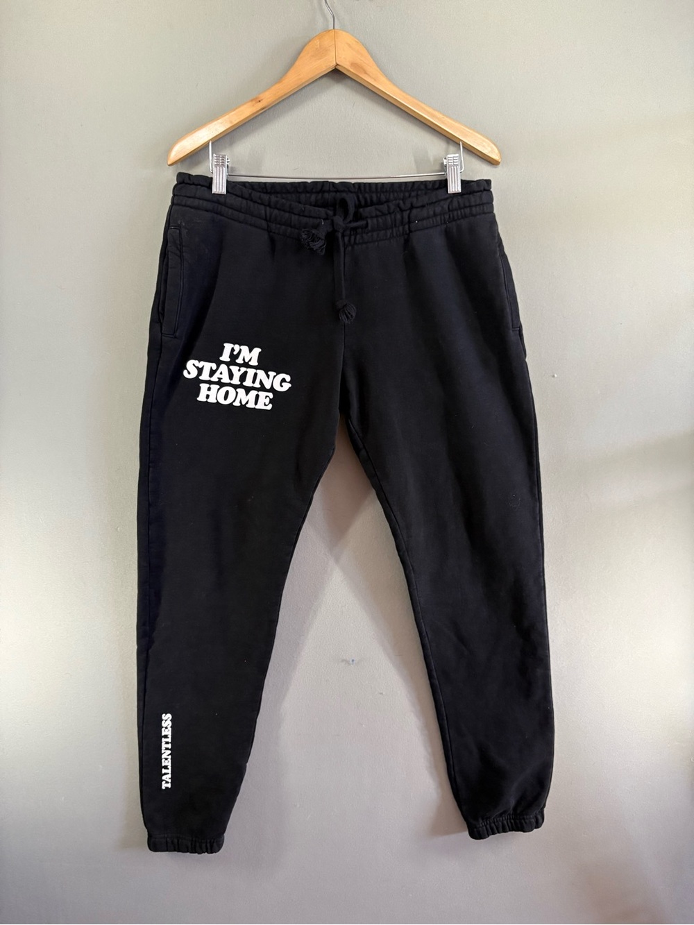Talentless Men's Sz M Black Cotton Im Staying Home Sweatpants Jogger Heavyweight